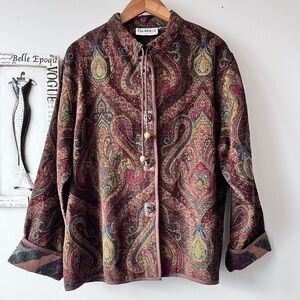 Vintage 90s Flashback Women’s Damask Carpet TapeatryTassel Button Jacket